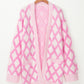 Rhombus Pattern Knit Open Front Pocketed Cardigans