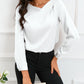 Solid Asymmetric V Neck Long Sleeve Satin Blouse