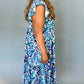 Plus Abstract Print Split Neck Ruffled Sleeve Tiered Long Dress