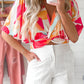 Abstract Print V Neck Twist Front Cropped Blouse