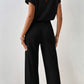 Solid Color Ribbed Short Sleeve Wide Leg Jumpsuit