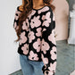 Floral Pattern Crew Neck Long Sleeve Loose Sweater