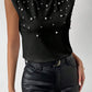 Pearls Beaded Shoulder Pad Crew Neck Tank Top