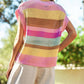 Stripe Crochet Cap Sleeve Loose Fit Sweater T Shirt