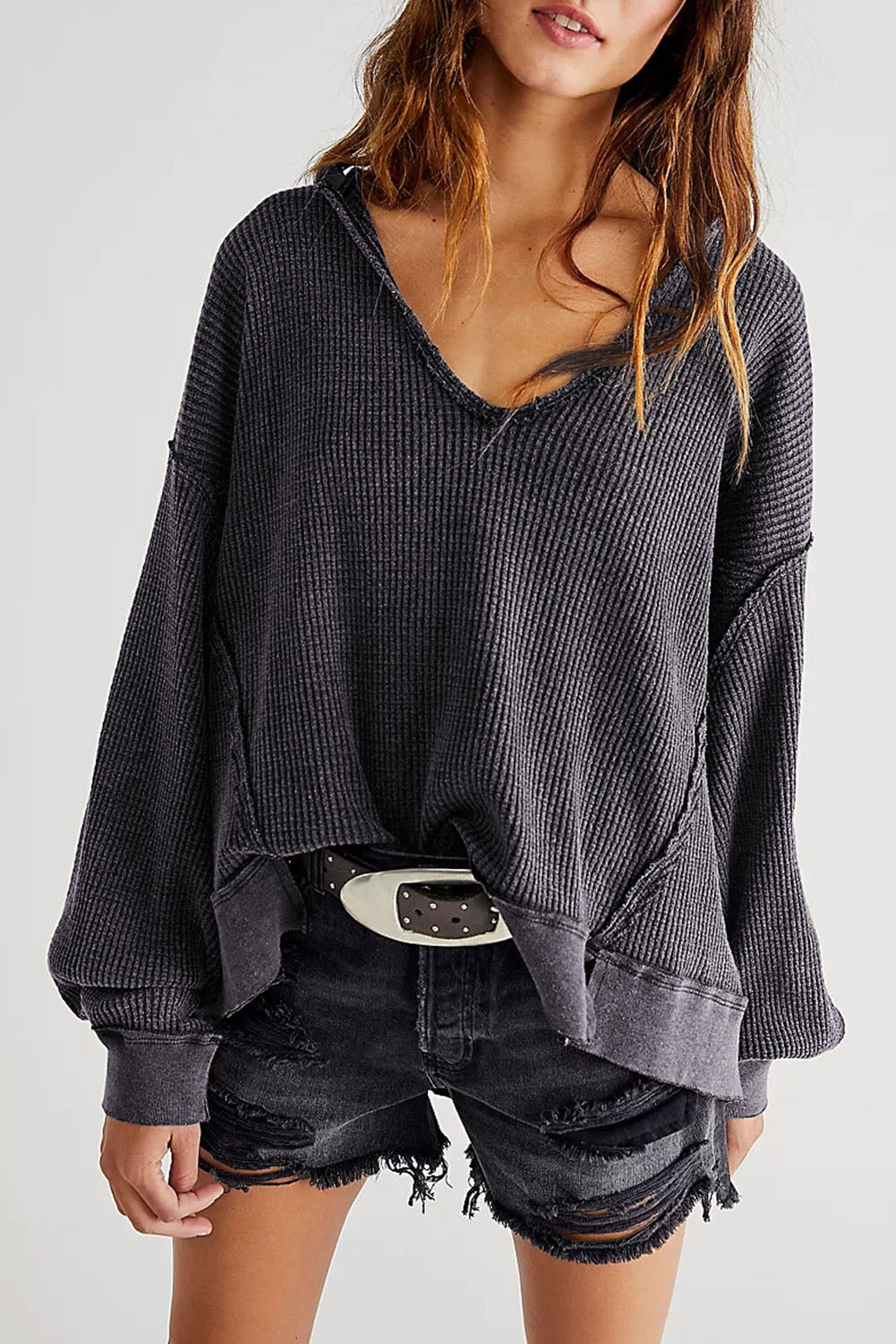 Oversized Drop Shoulder Thermal Knit Top