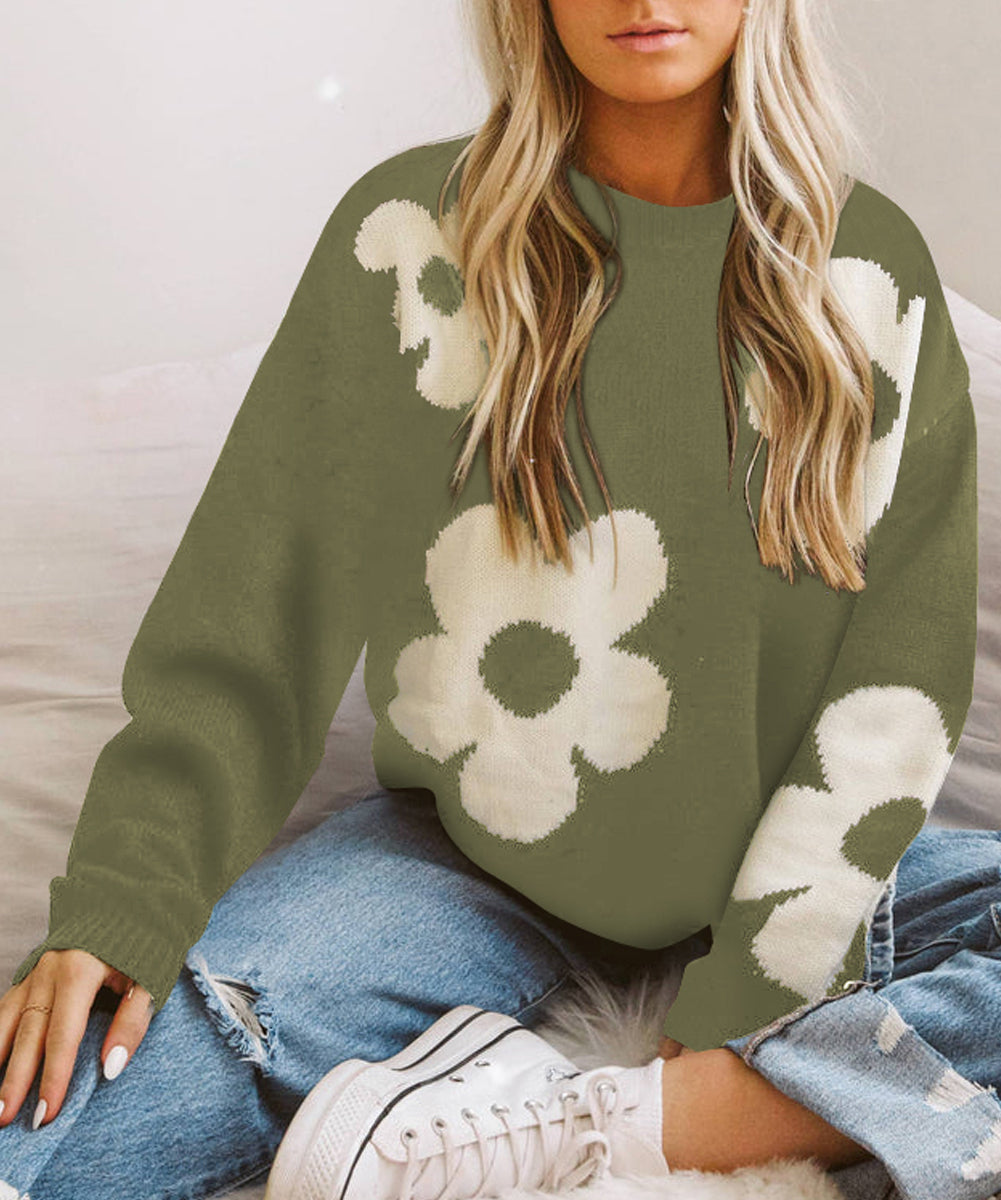 Big Flower Pattern Knit Sweater