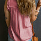 Button Split Neck Ruffled Trim Tank Top