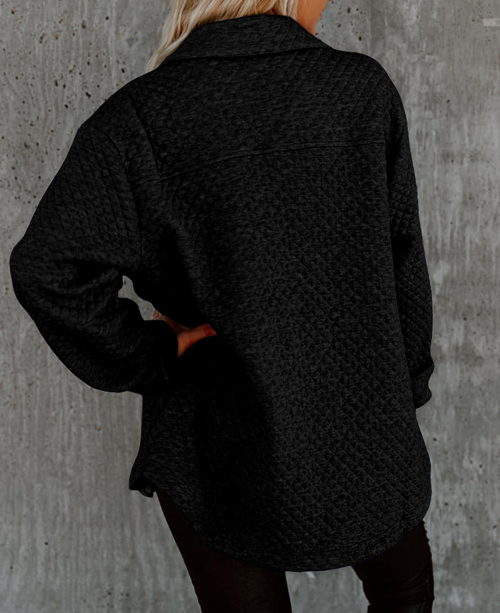 Lattice Texture Retro Flap Pocket Button Shacket