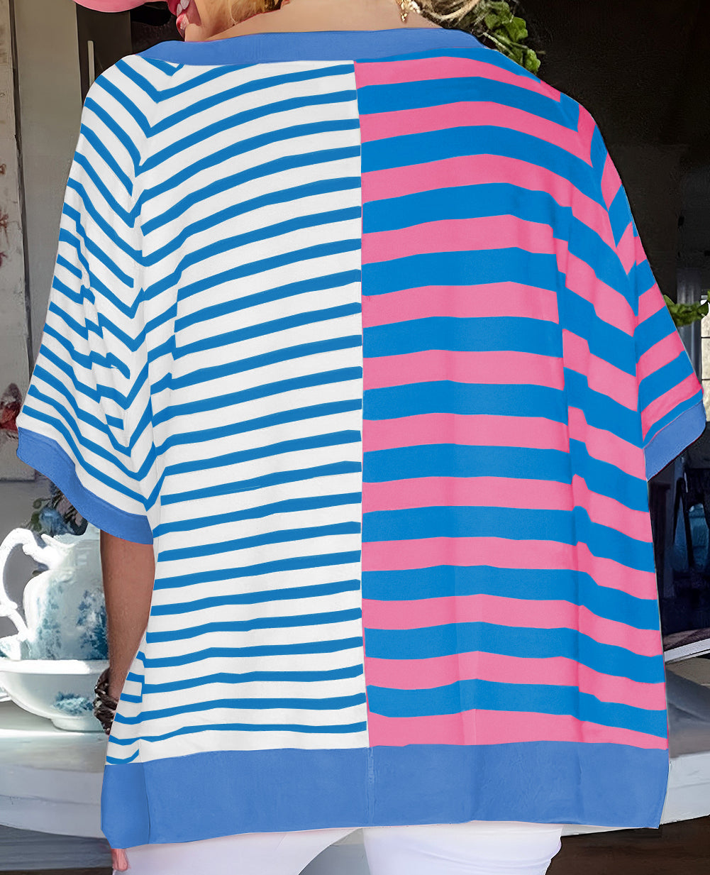 Stripe Contrast Patchwork Oversized T Shirt