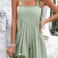 Solid Color Adjustable Straps Pleated Romper with Pockets