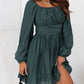 Ruched Square Neck Puff Sleeve Mini Dress