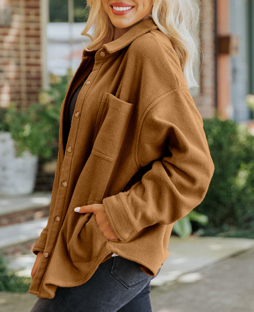 Chest Pocket Button Up Fleece Shacket