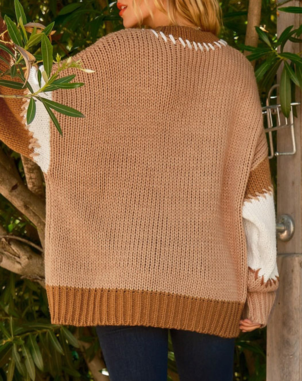 Color Block Contrast Stitch Oversized Sweater