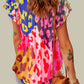 Leopard Flutter Sleeve V Neck Crinkled Blouse