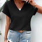 Textured Wide Sleeve V Neck T Shirt