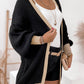 Contrast Trim Open Front Lantern Sleeves Cardigan