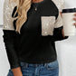 Sequin Patch Chest Pocket Raglan Sleeve Top