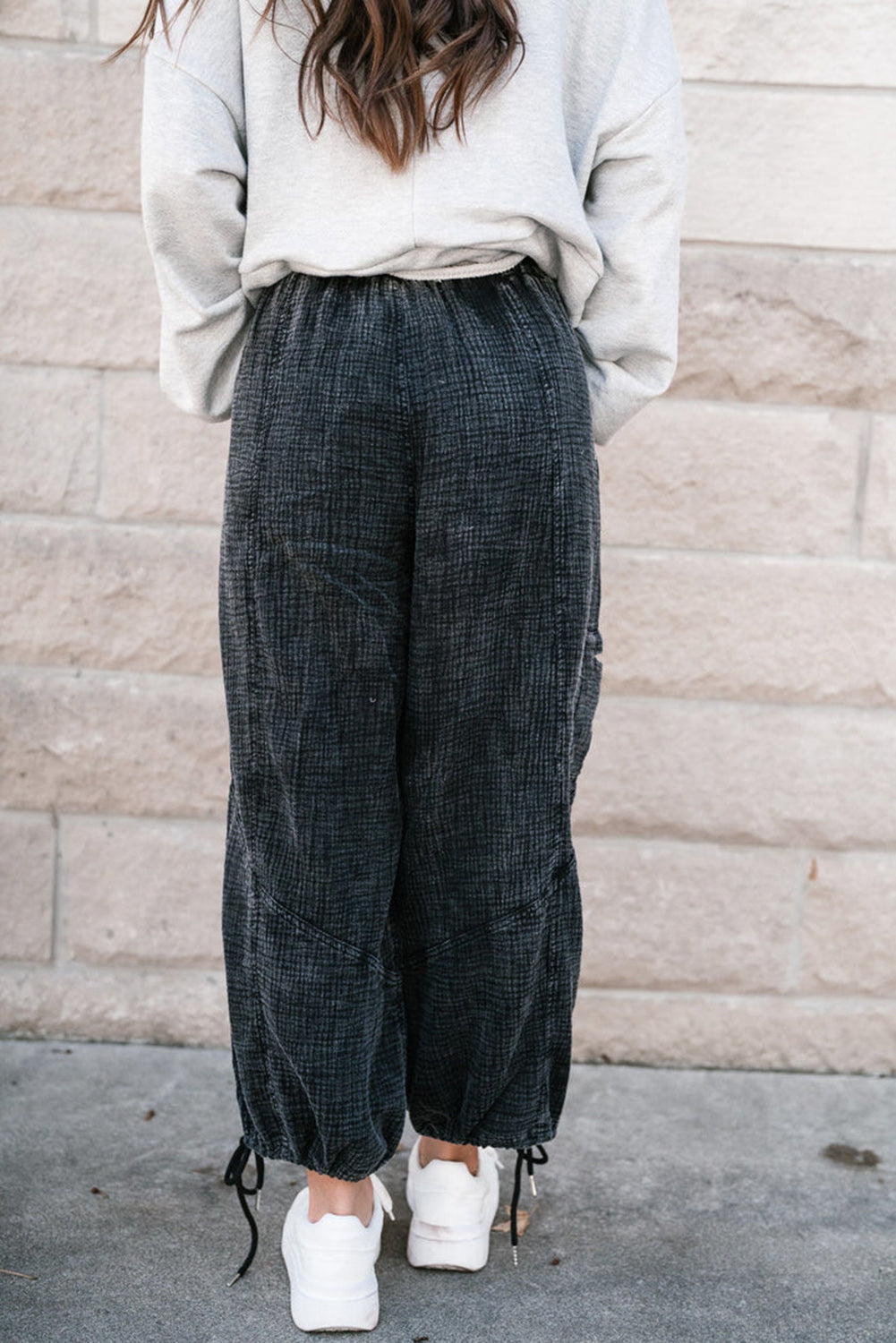 Mineral Wash Textured Drawstring Wide Leg Pants
