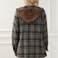 Contrast Hooded Drawstring Plaid Shacket