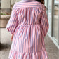 Stripe Ruffled Hem Button-up Collared Shirt Mini Dress