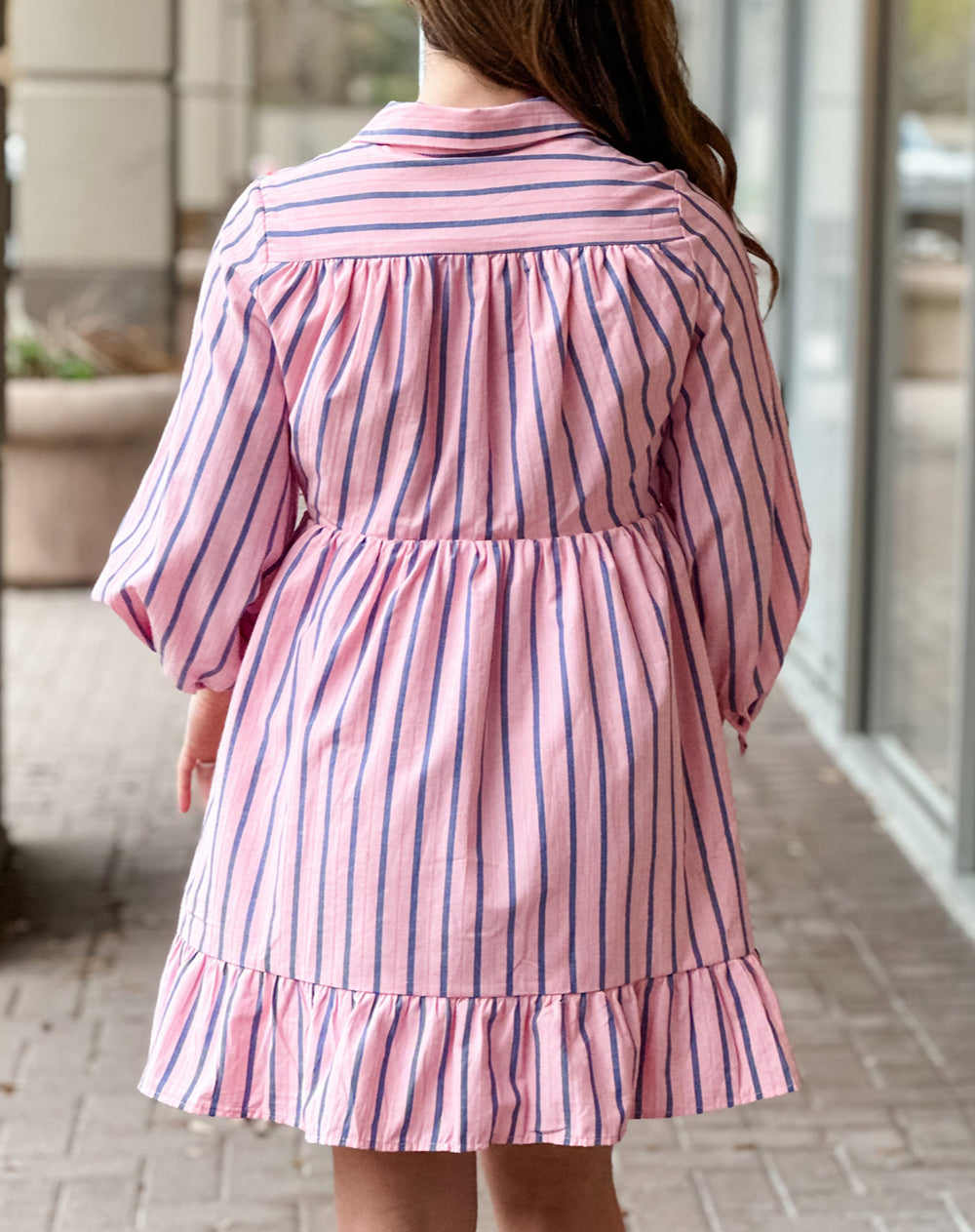 Stripe Ruffled Hem Button-up Collared Shirt Mini Dress