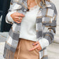 Plaid Snap Button Pocket Fringed Hem Jacket