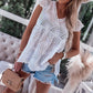 V Neck Ruffled Embroidered Sleeveless Top