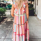 Rainbow Stripe Ruffles Ruched Tiered Dress