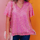 V Neck Wide Sleeve Sequin Top