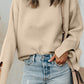 Solid Textured Knit Split Cuff Drop Shoulder Loose Sweater