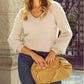Lantern Sleeve V Neck Knot Back Sweater