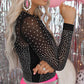 Rhinestone Embellished Mesh Long Sleeve Bodysuit