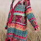 Boho Aztec Knitted Pom Pom Tie Hooded Cardigan