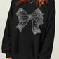 Rhinestone Bowknot Graphic Crewneck Pullover Sweatshirt