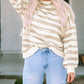 Oversized Striped Bishop Sleeve Pullover Sweatshirt