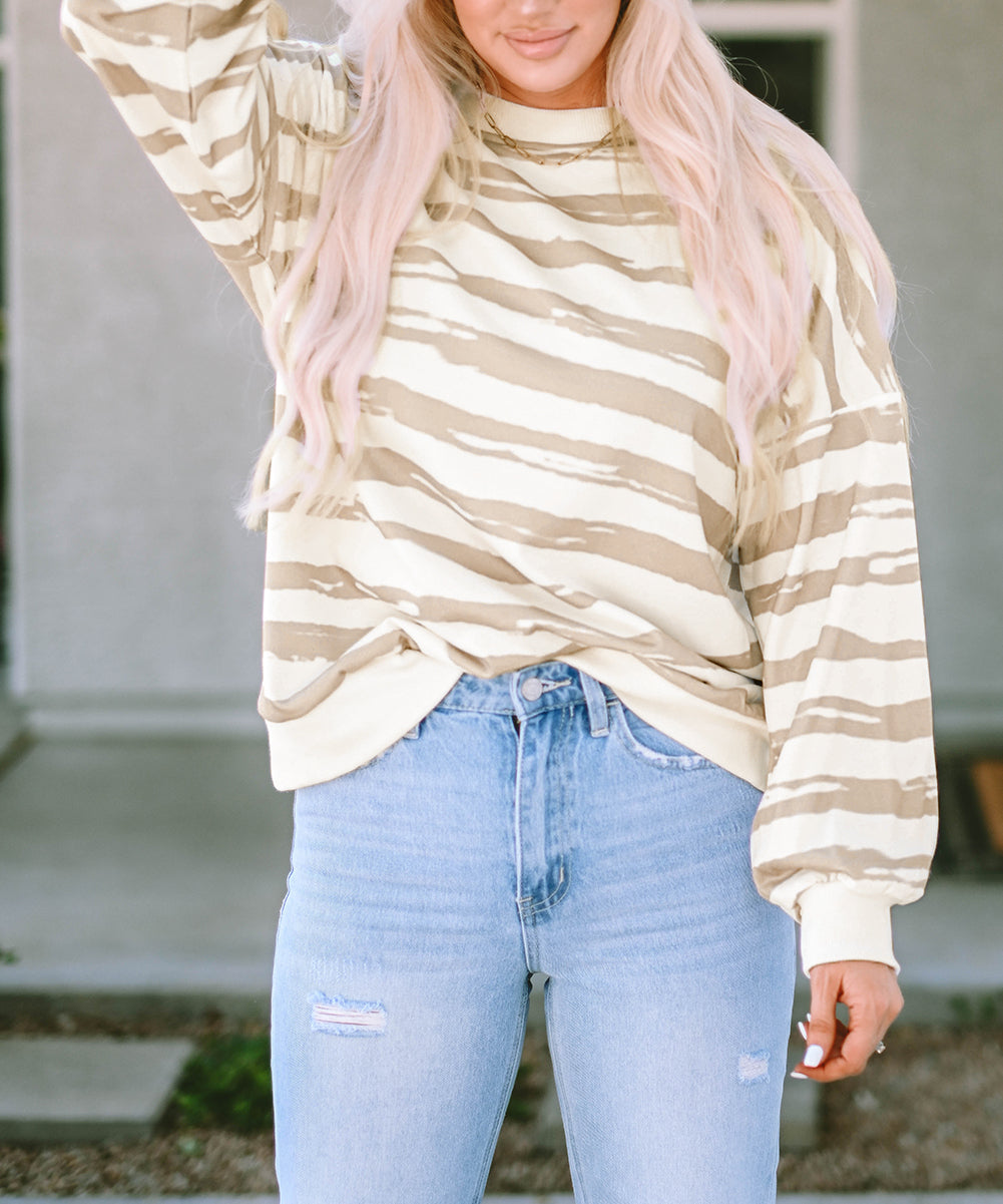 Oversized Striped Bishop Sleeve Pullover Sweatshirt