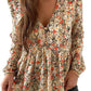 V Neck Ruffled Babydoll Floral Blouse