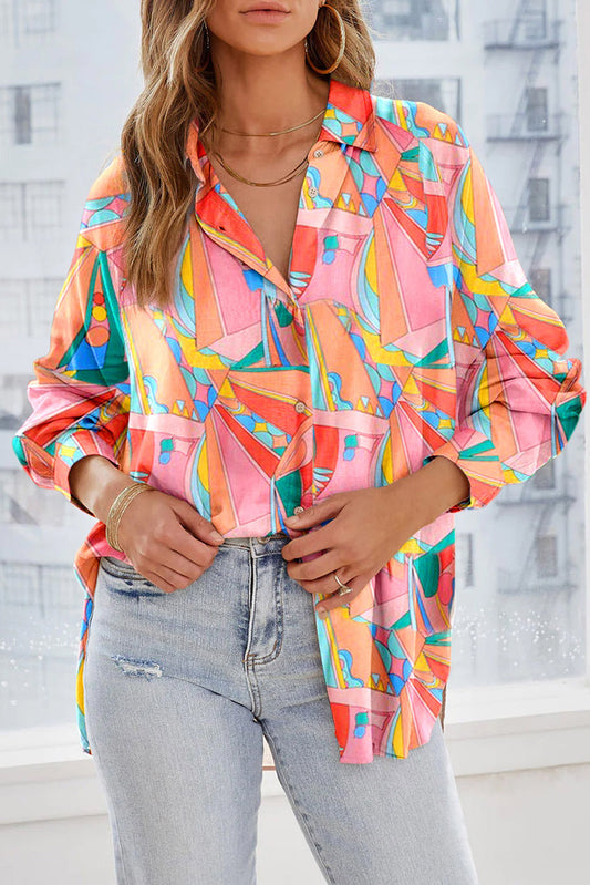 Abstract Geometric Print Oversized Shirt