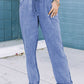 Washed Textured Drawstring Waist Straight Leg Pants