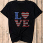 Rhinestone USA Flag Stripes and Stars LOVE Graphic T Shirt