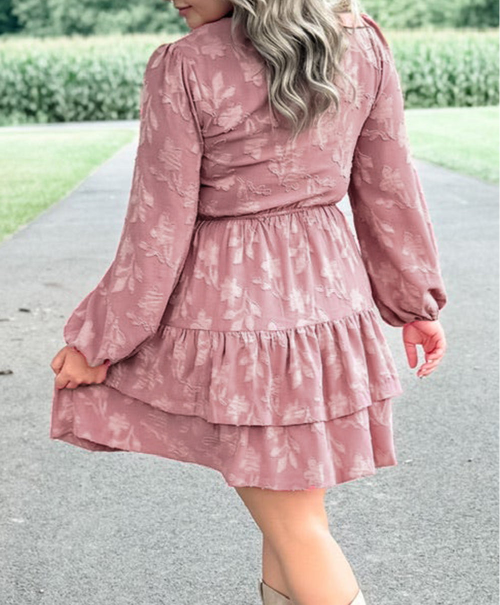 Floral Surplice V Neck Tiered Ruffled Plus Size Dress