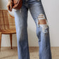 Distressed Raw Hem Straight Leg High Waist Jeans