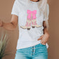 Western Boots Bow Print Round Neck T Shirt