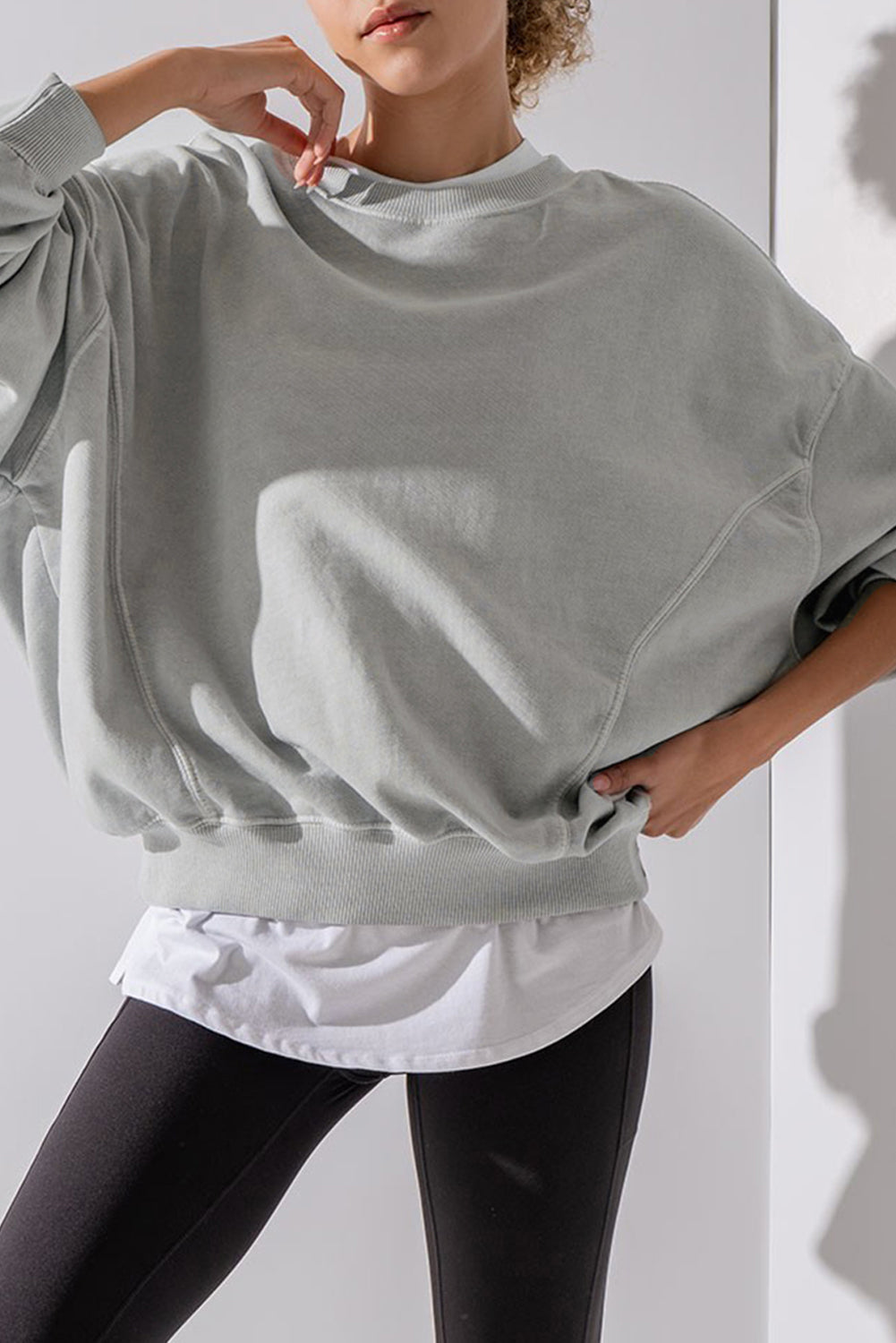 Exposed Seam Batwing Sleeve Drop Shoulder Sweatshirt
