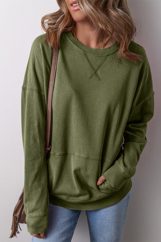 Drop Shoulder Crisscross Stitching Pocketed Loose Sweatshirt