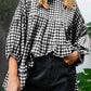 Checkered Puff Sleeve Tiered Loose Babydoll Blouse
