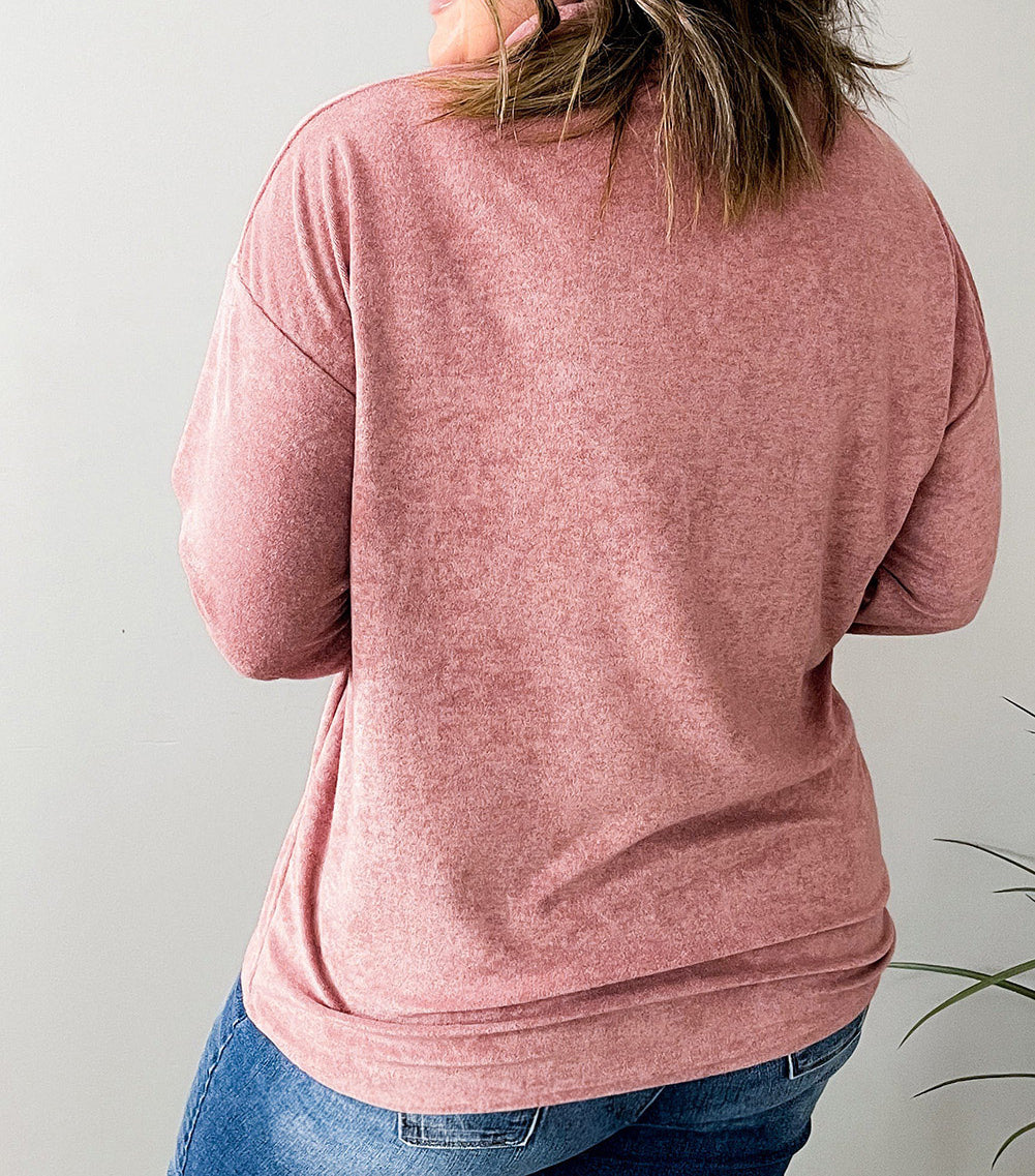 Plus Size Long Sleeve V-Neck Buttoned Top