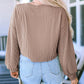 Cording Drop Shoulder Puff Sleeve Casual Long Sleeve Top