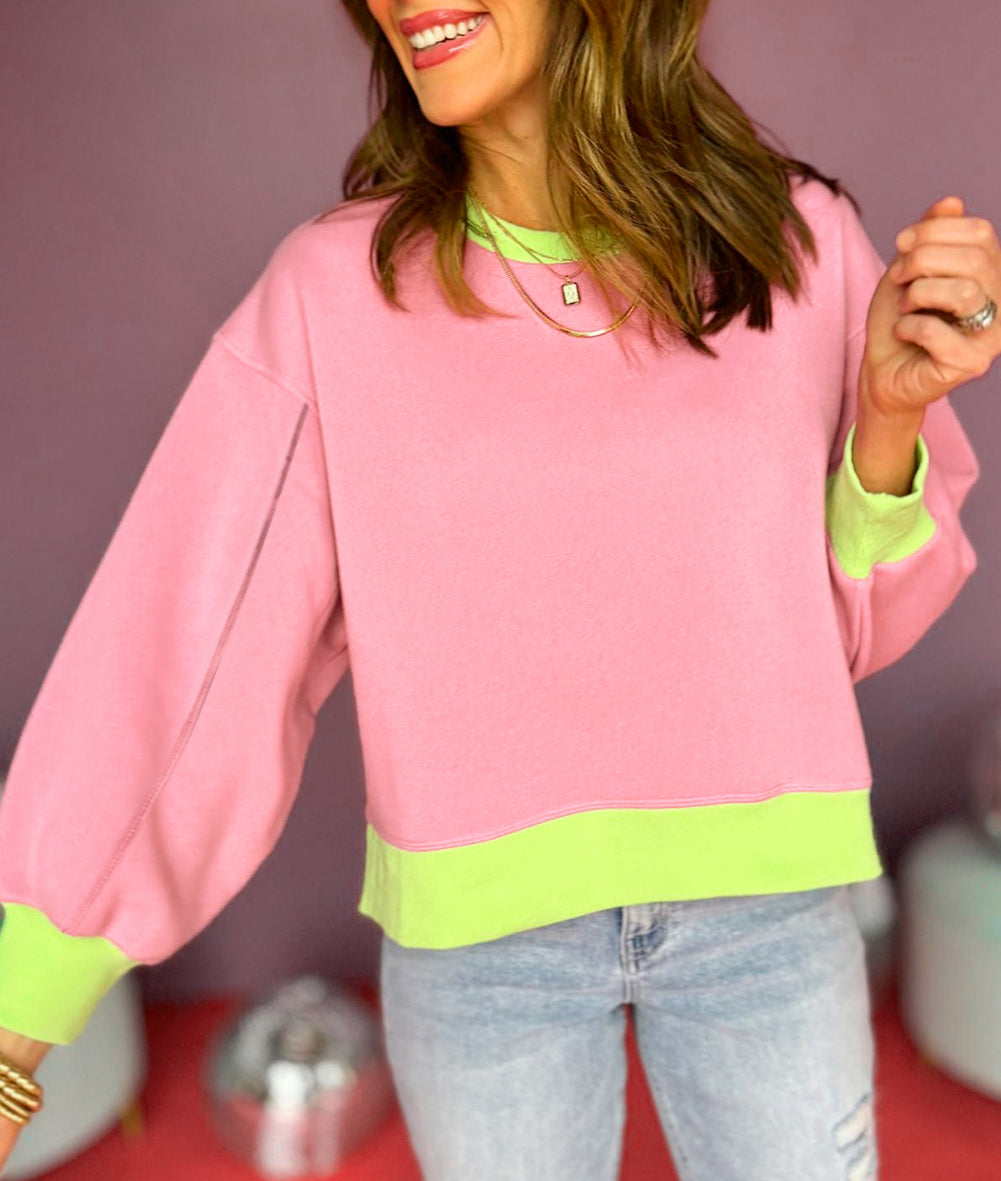 Colorblock Bubble Sleeve Sweatshirt