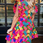 Abstract Print Ruffle Sleeve Shift Dress